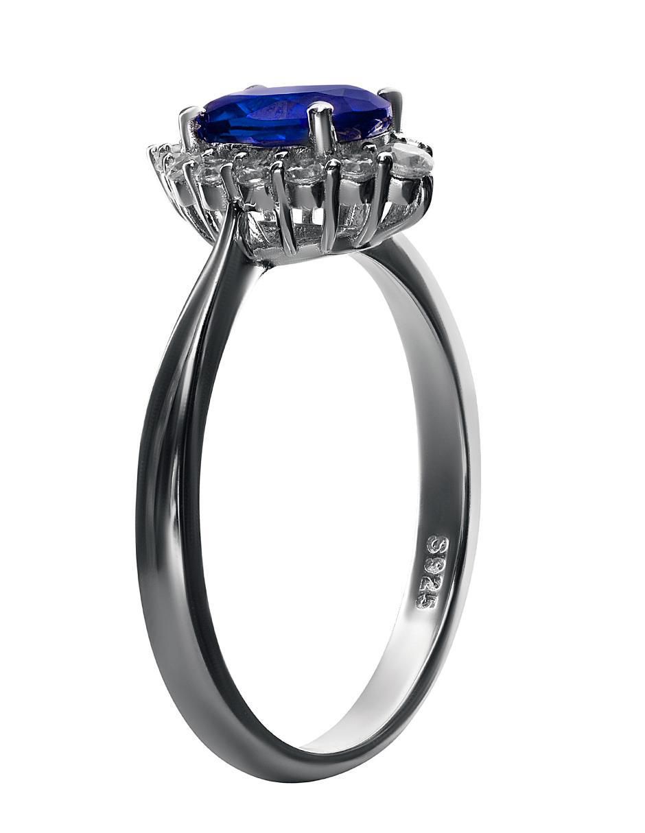 Anillo P 925 de plata zafiro pavé