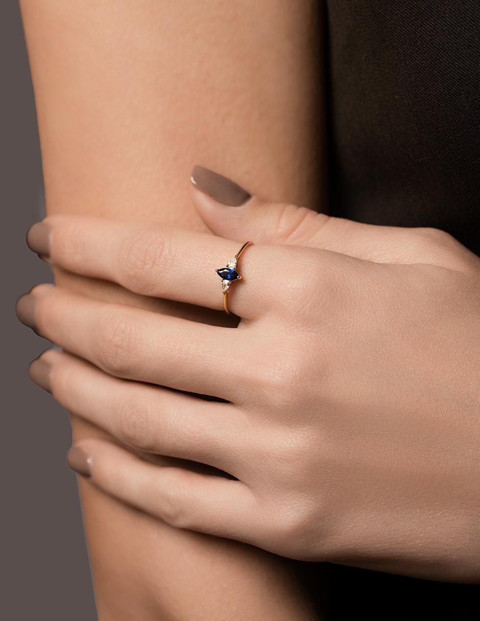 Anillo P 925 de plata zafiro chapa de oro