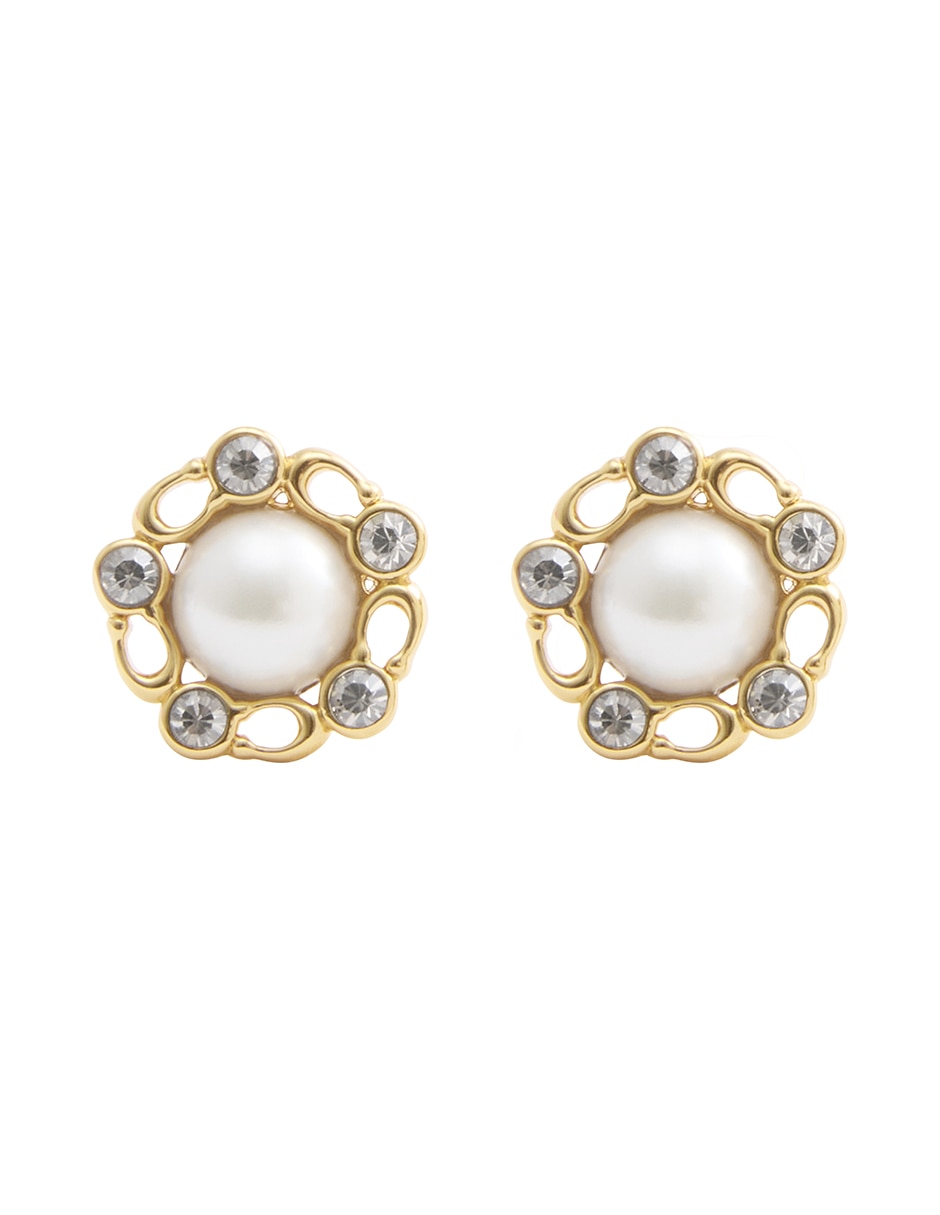 Broqueles de flor coach con acabado liso brillante