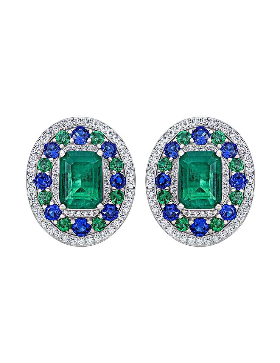 Broqueles ovalados de plata P 925 con acabado pavé esmeralda Broqueles ovalados de plata P 925 con acabado pavé esmeralda