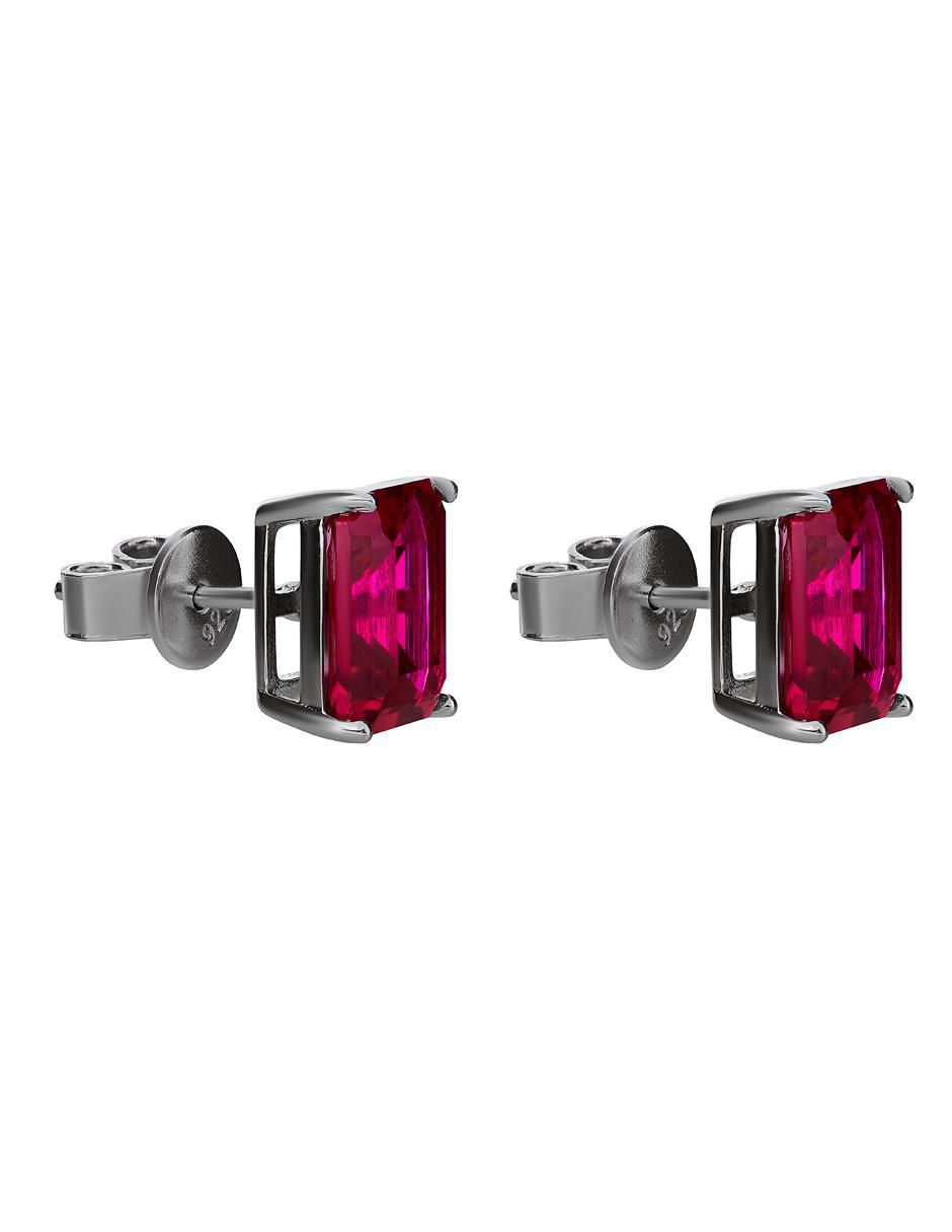 Broqueles rectangulares de plata P 925 con acabado liso rubí 2