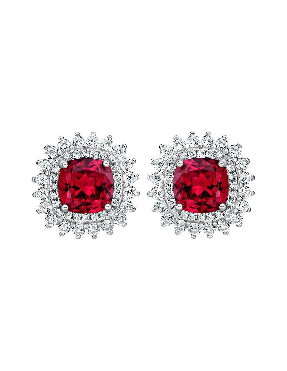 Broqueles de flor de plata P 925 con acabado brillante rubí Broqueles de flor de plata P 925 con acabado brillante rubí