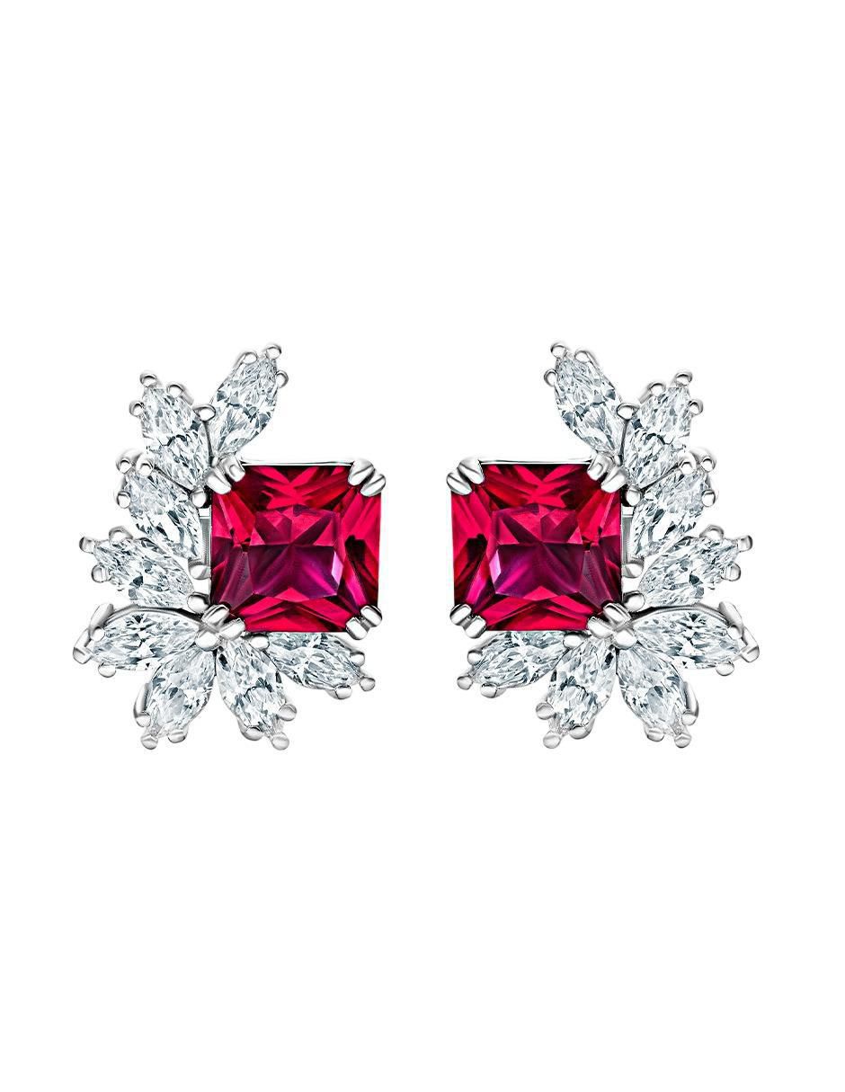 Broqueles de flor de plata P 925 con acabado brillante rubí Broqueles de flor de plata P 925 con acabado brillante rubí