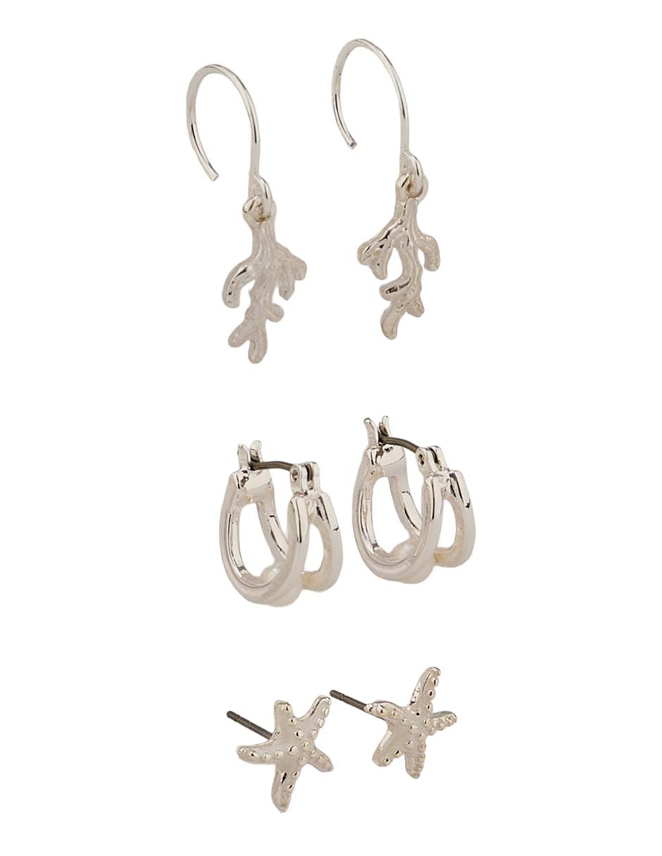 Set de aretes cortos con acabado liso pulido 2
