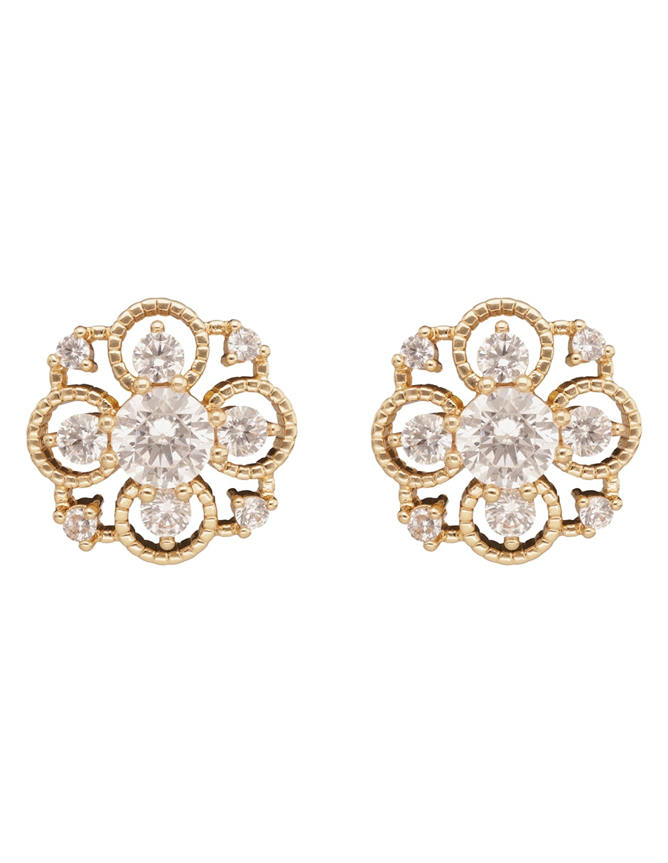 Aretes cortos de flor Napier Social Cz con acabado brillante