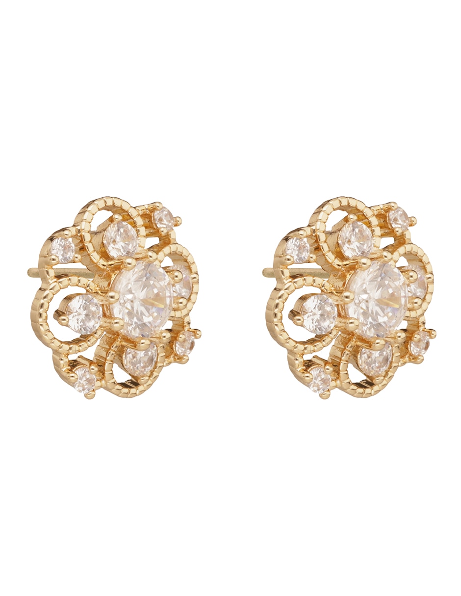 Aretes cortos de flor Social Cz con acabado brillante