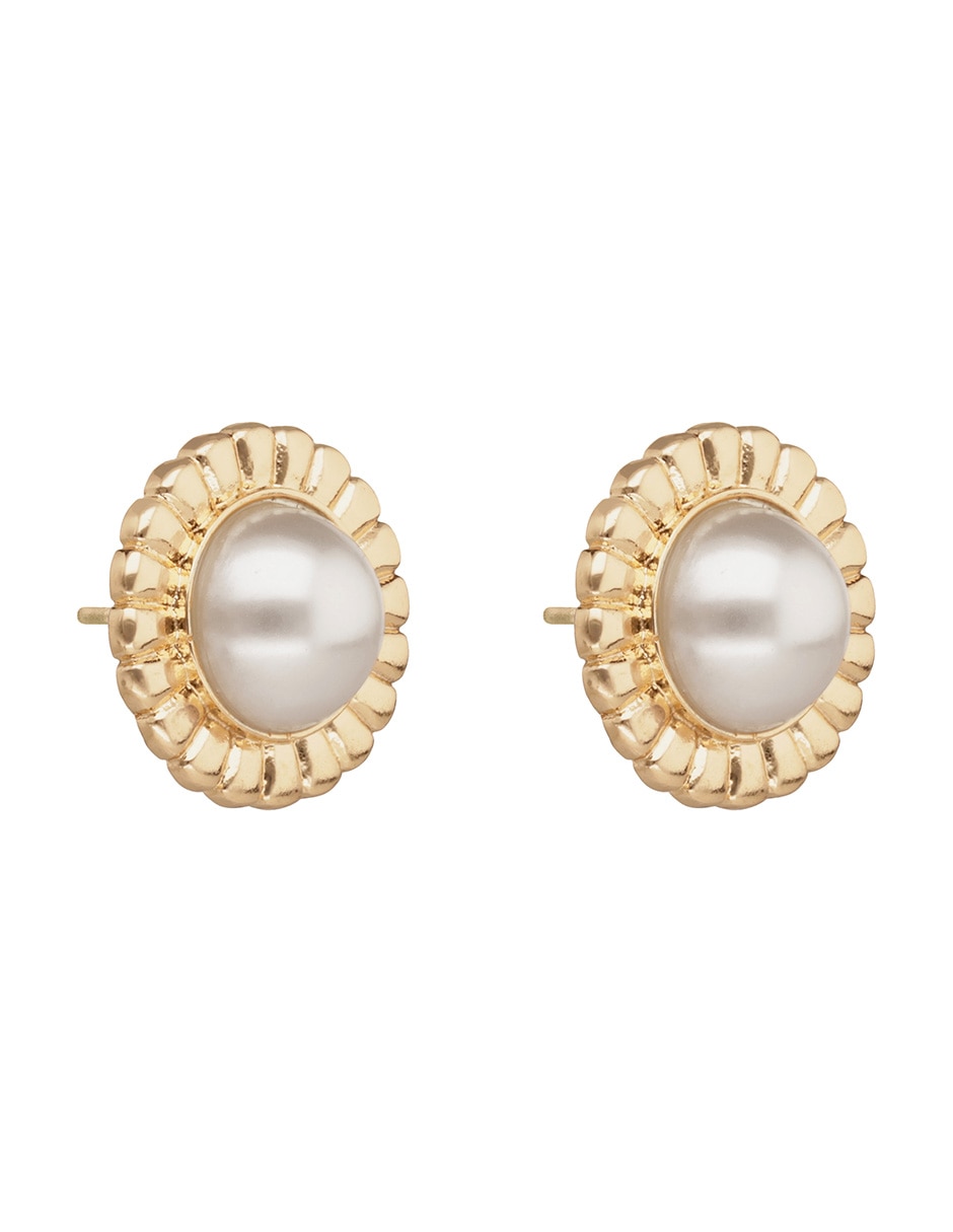 Aretes cortos de flor Texture Family con acabado brillante