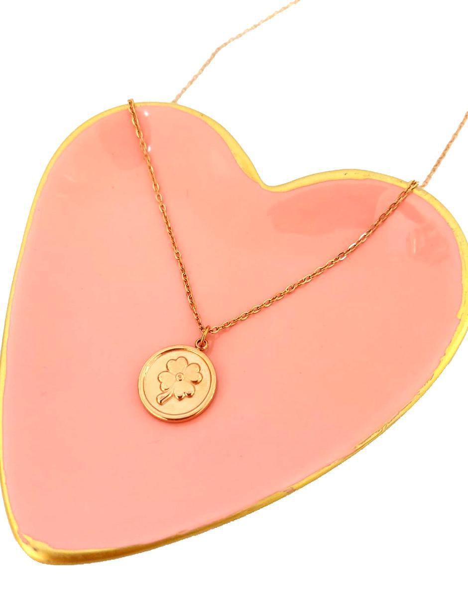 Collar con dije de trébol chapa de oro 14 K