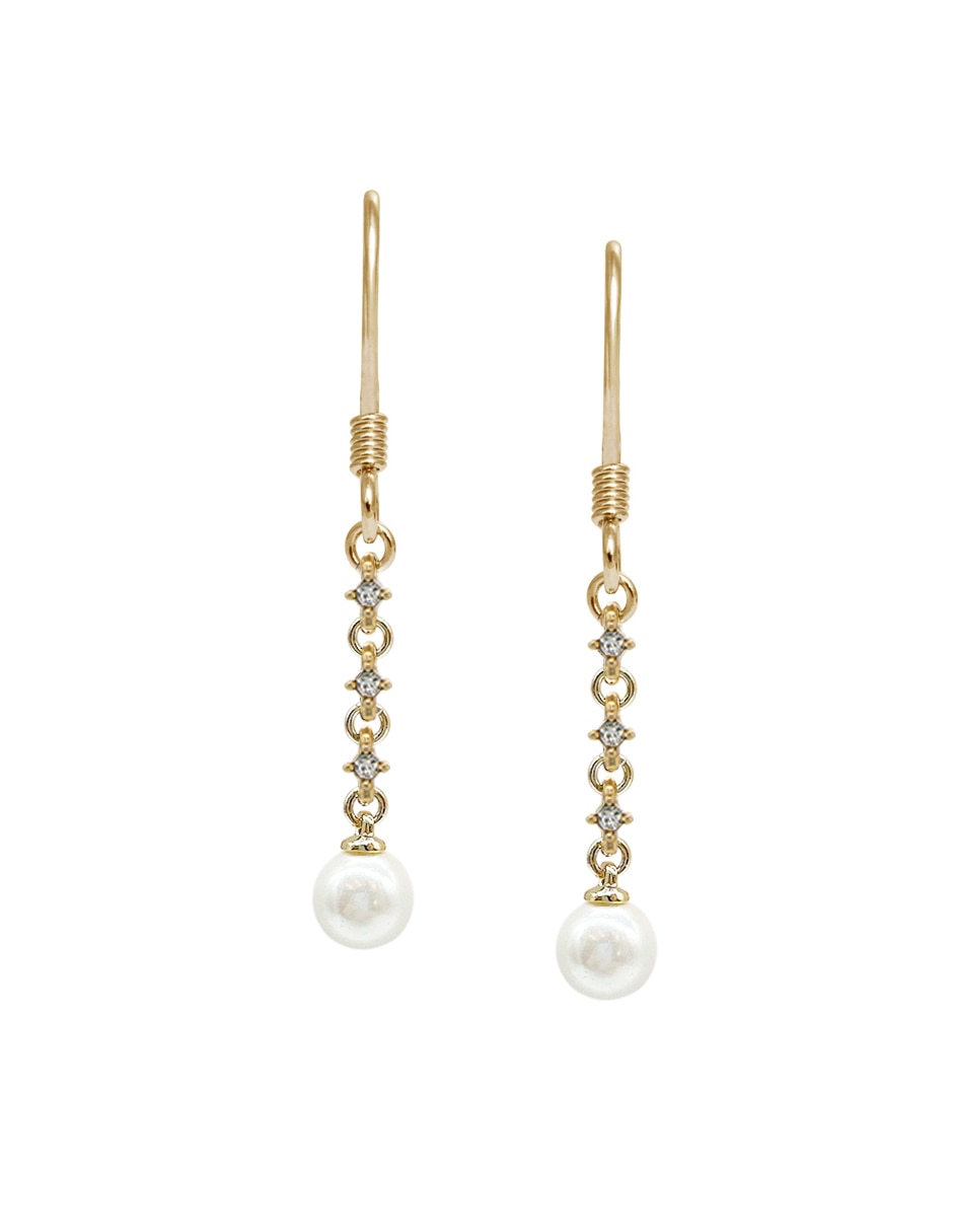 Aretes largos Carré con acabado pavé perla