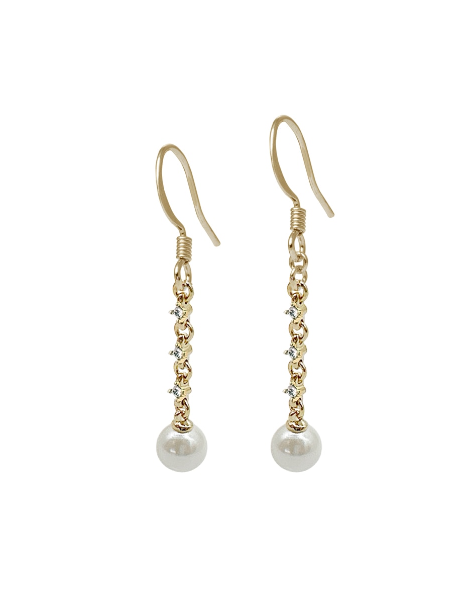 Aretes largos Carré con acabado pavé perla