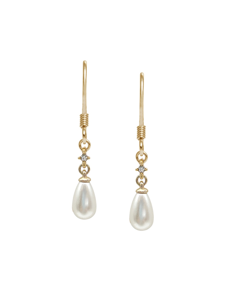 Aretes largos de gota Carré con acabado pulido perla