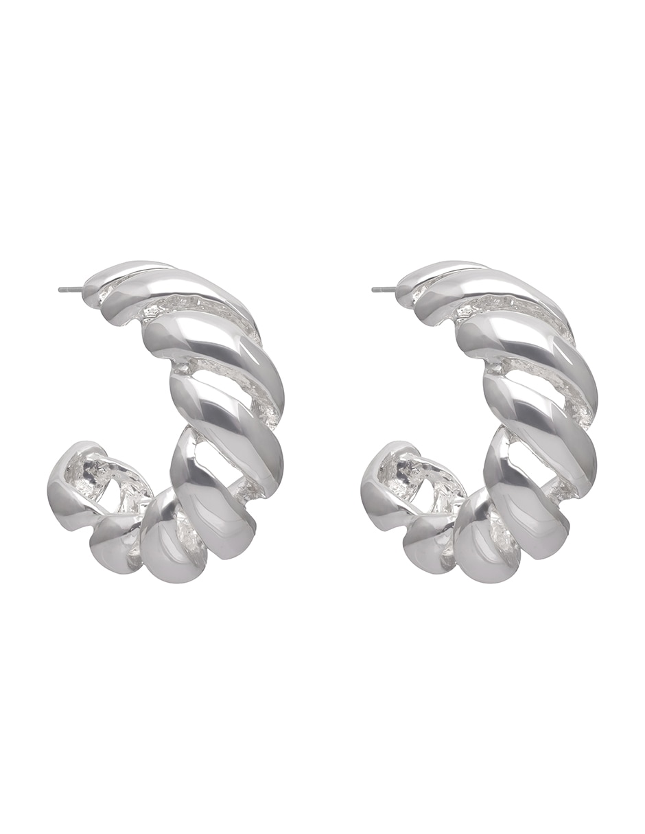 Aretes Cortos Silver Waves con acabado martillado 2