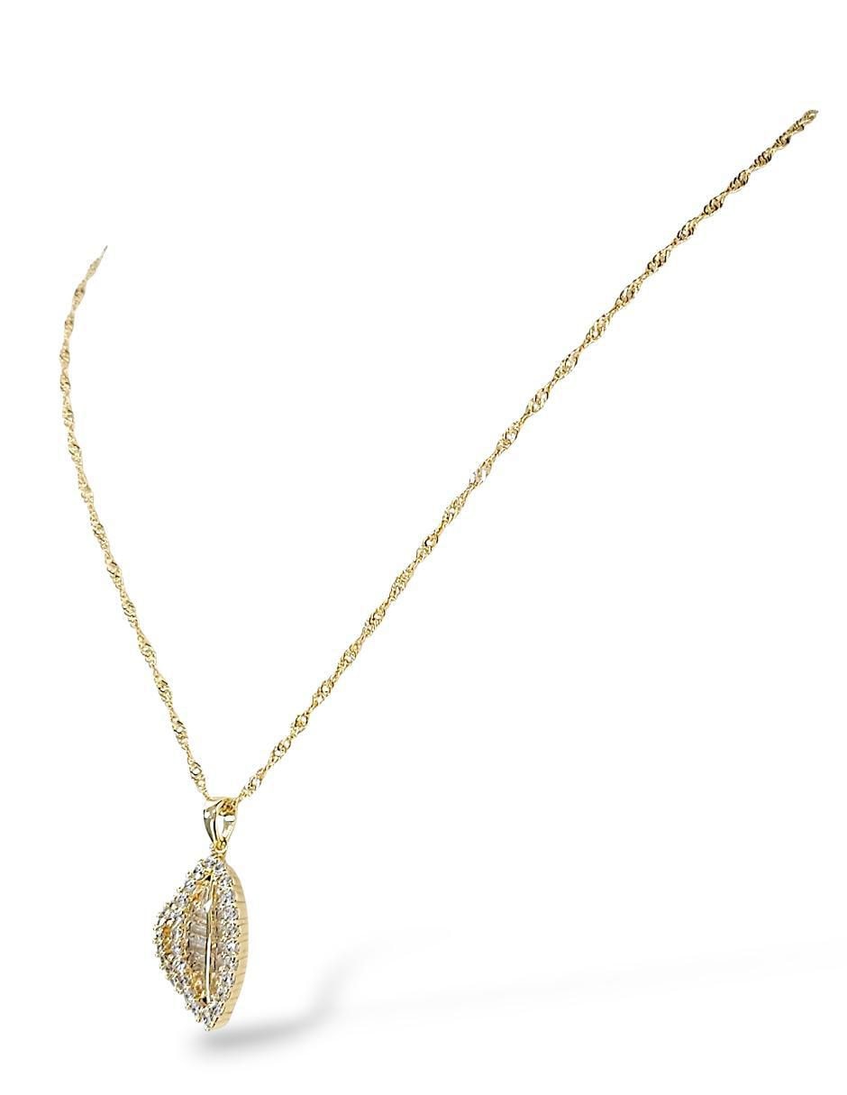Aretes y collar de hoja de oro laminado 18 k zirconia