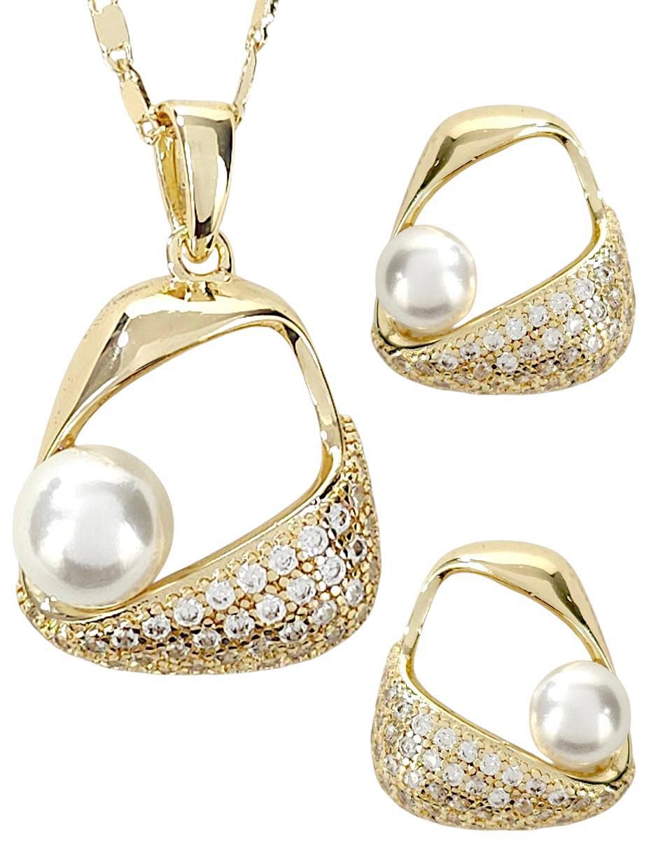 Aretes y collar de oro laminado 18 k zirconia