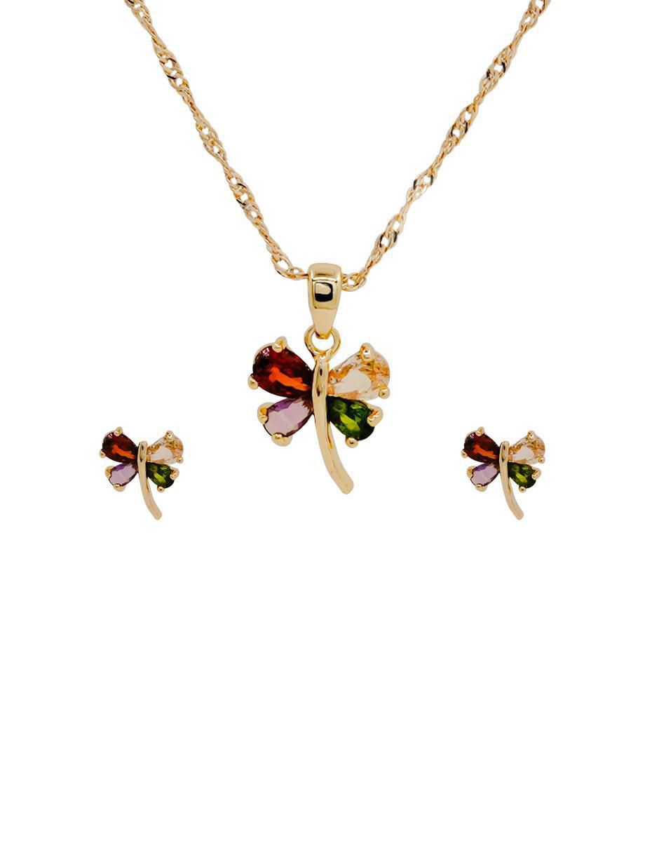 Aretes y collar de libélula Oro Angelus zirconia
