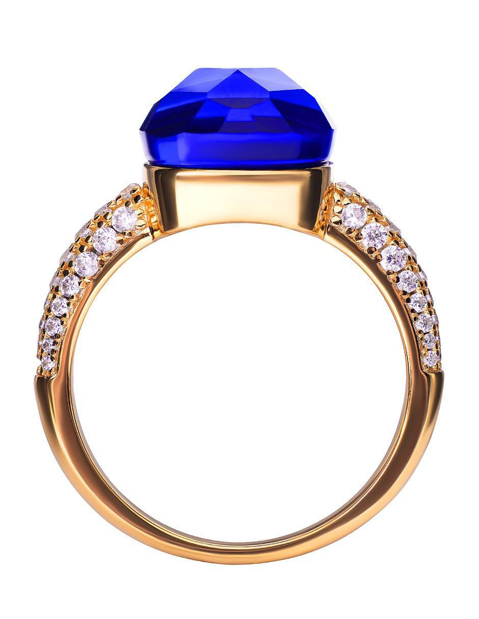 Anillo P 925 de plata zafiro chapa de oro