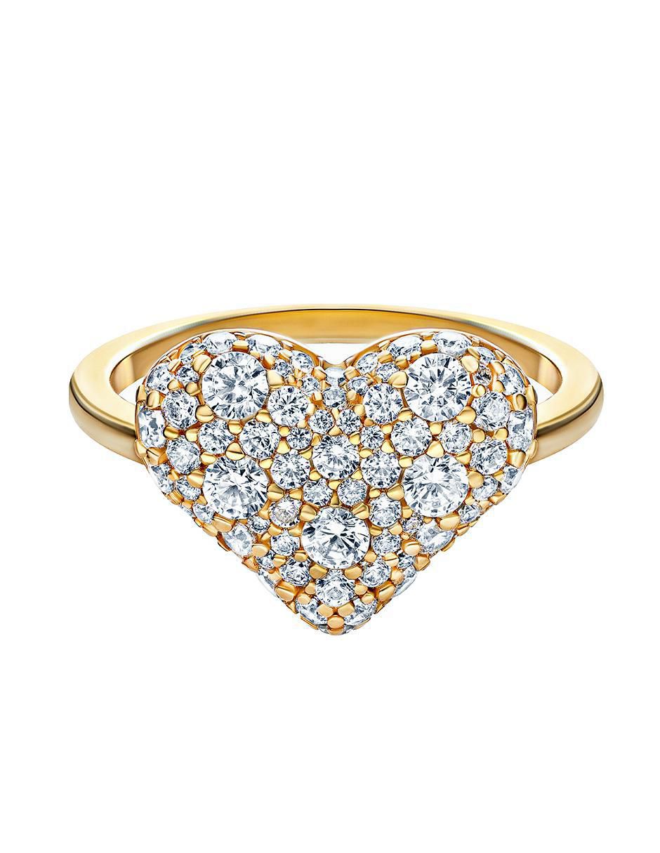 Anillo de corazón P 925 de plata zirconia chapa de oro