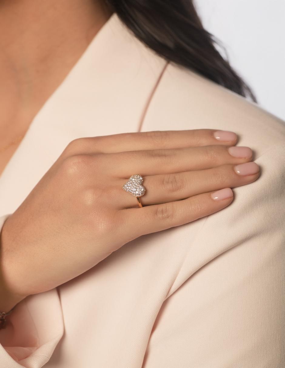 Anillo de corazón P 925 de plata zirconia chapa de oro 5