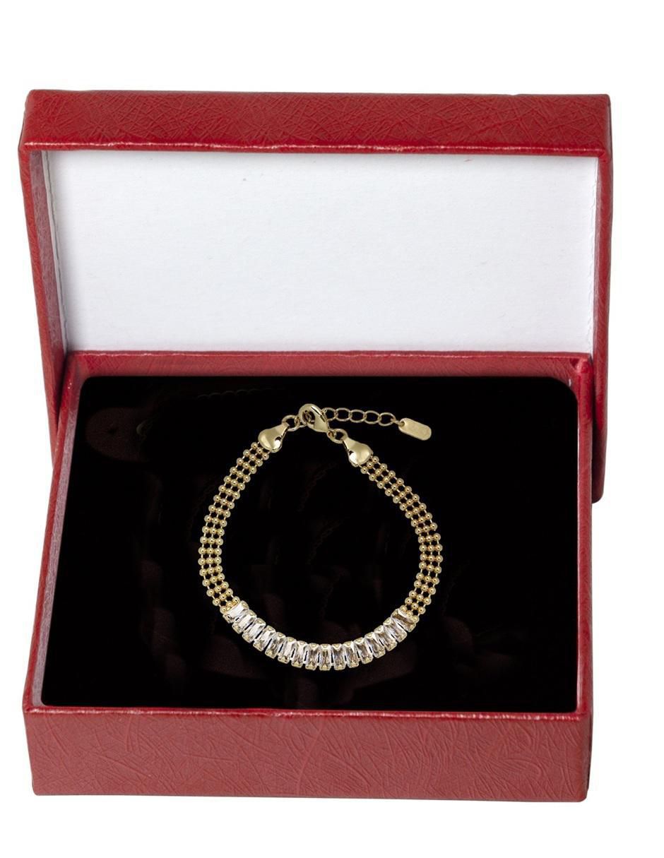 Pulsera con zirconia 18 k acabado chapa de oro