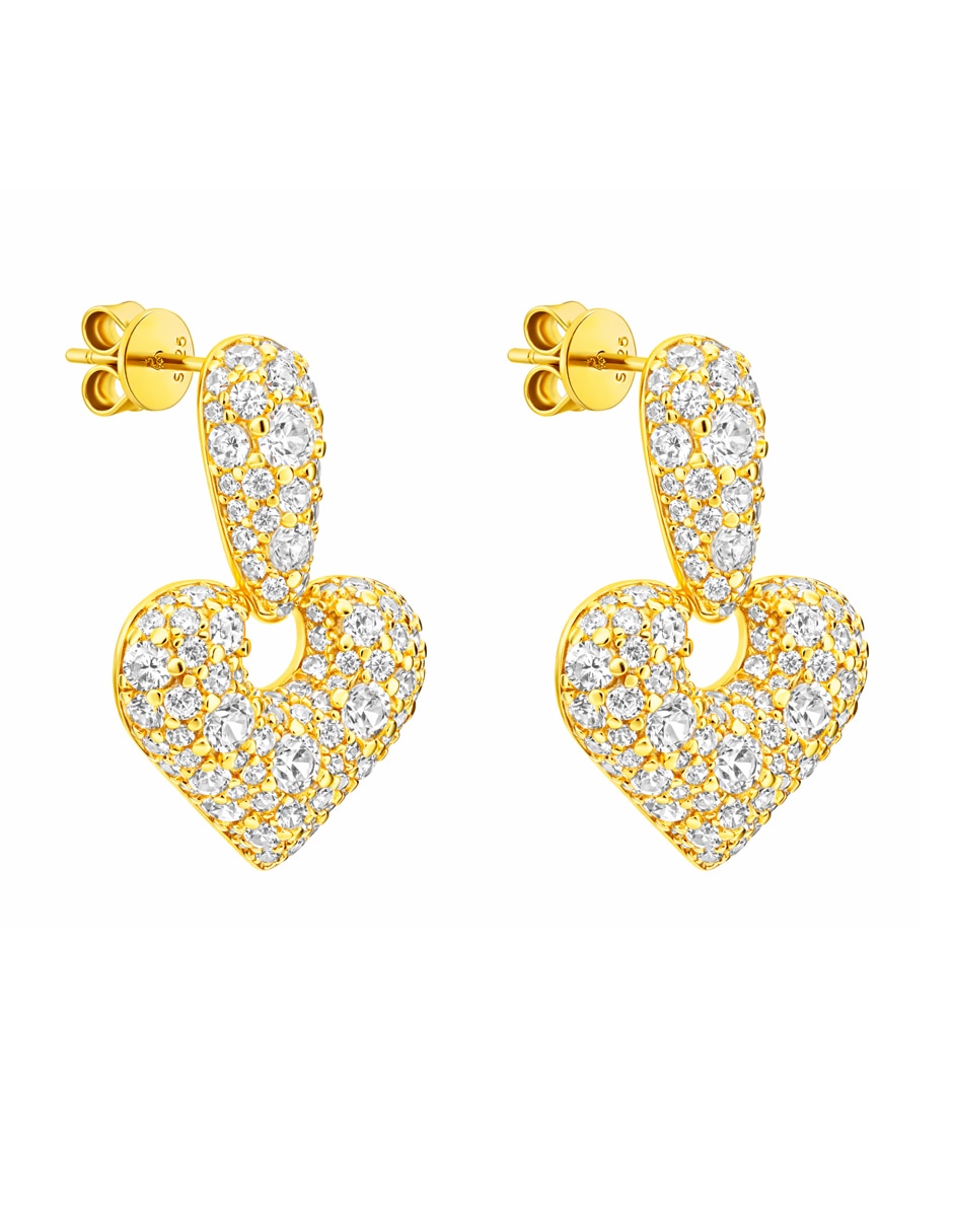 Aretes cortos de corazón Gladkova Joyería de plata p 925 con acabado chapa de oro zirconia