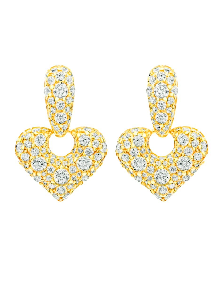 Aretes cortos de corazón de plata p 925 con acabado chapa de oro zirconia