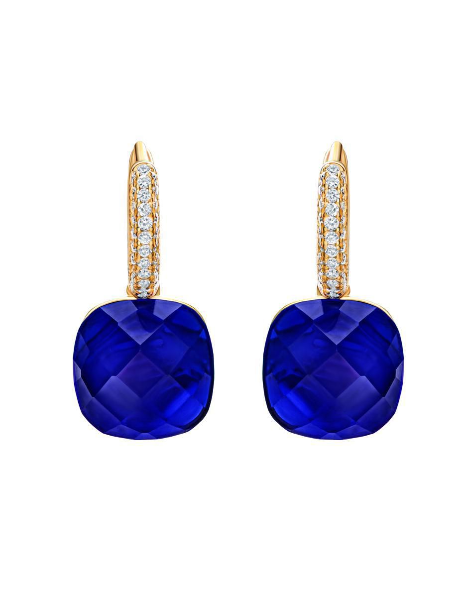 Aretes cuadrados de plata P 925 con acabado chapa de oro zafiro Aretes cuadrados de plata P 925 con acabado chapa de oro zafiro