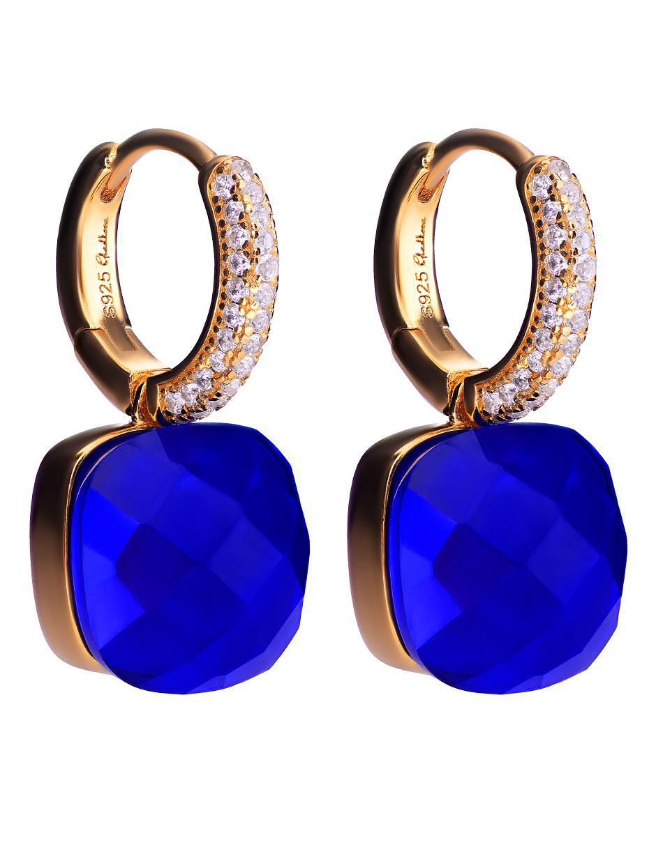 Aretes cuadrados de plata P 925 con acabado chapa de oro zafiro 2