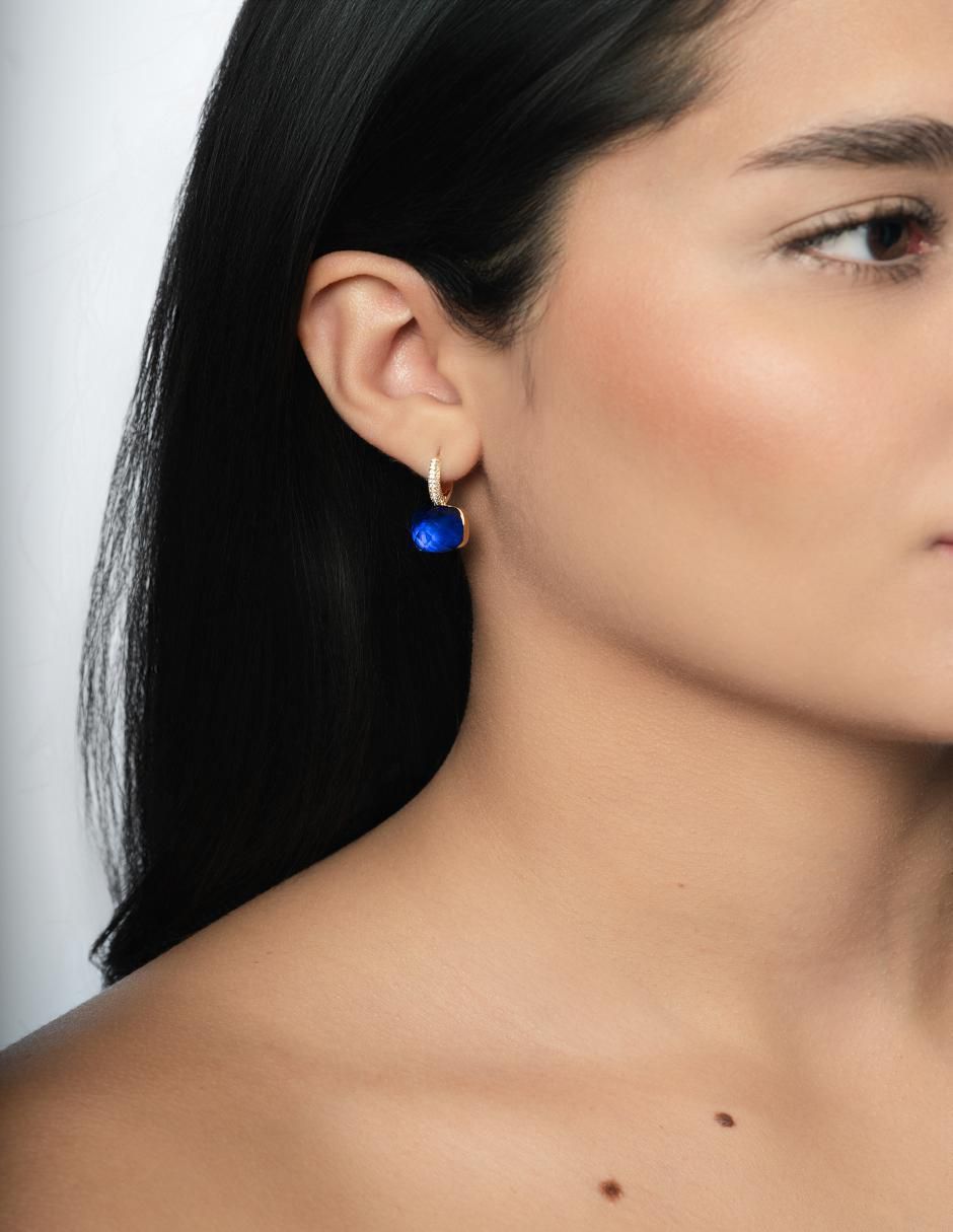 Aretes cuadrados de plata P 925 con acabado chapa de oro zafiro 4