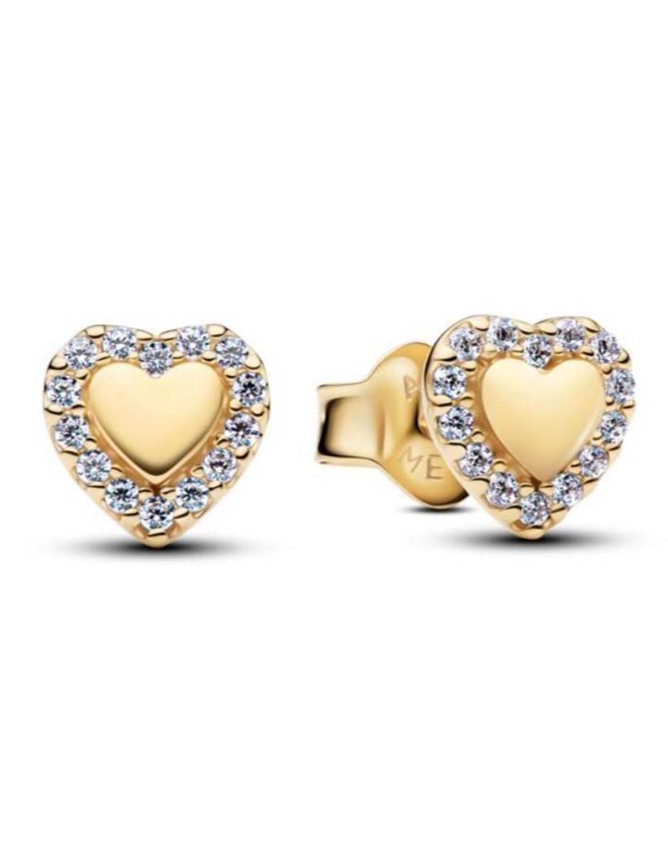 Aretes cortos de corazón Pandora Timeless de plata P 925 con acabado baño de oro zirconia cúbica