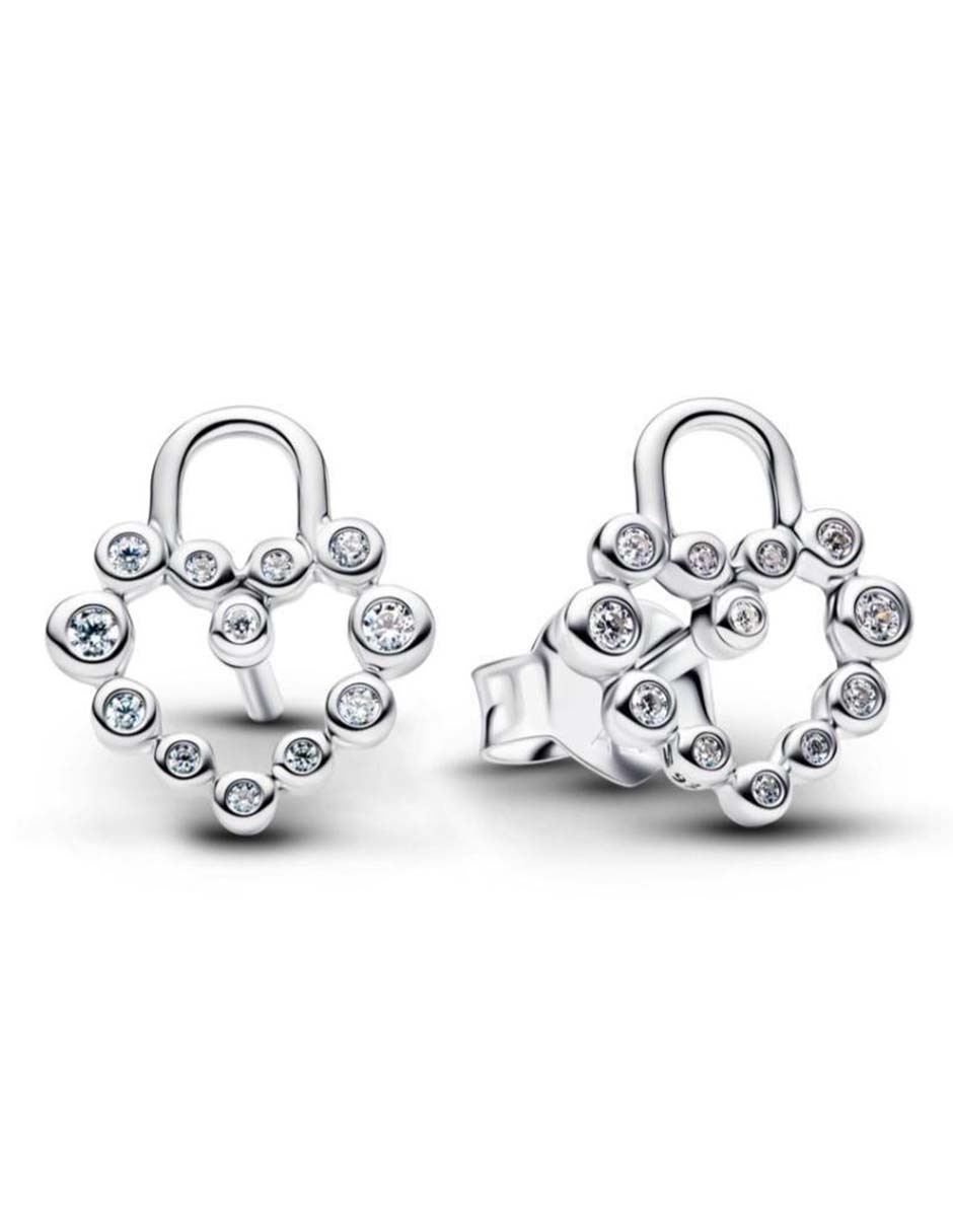 Aretes cortos de corazón Pandora Moments de plata P 925 con acabado brillante zirconia cúbica