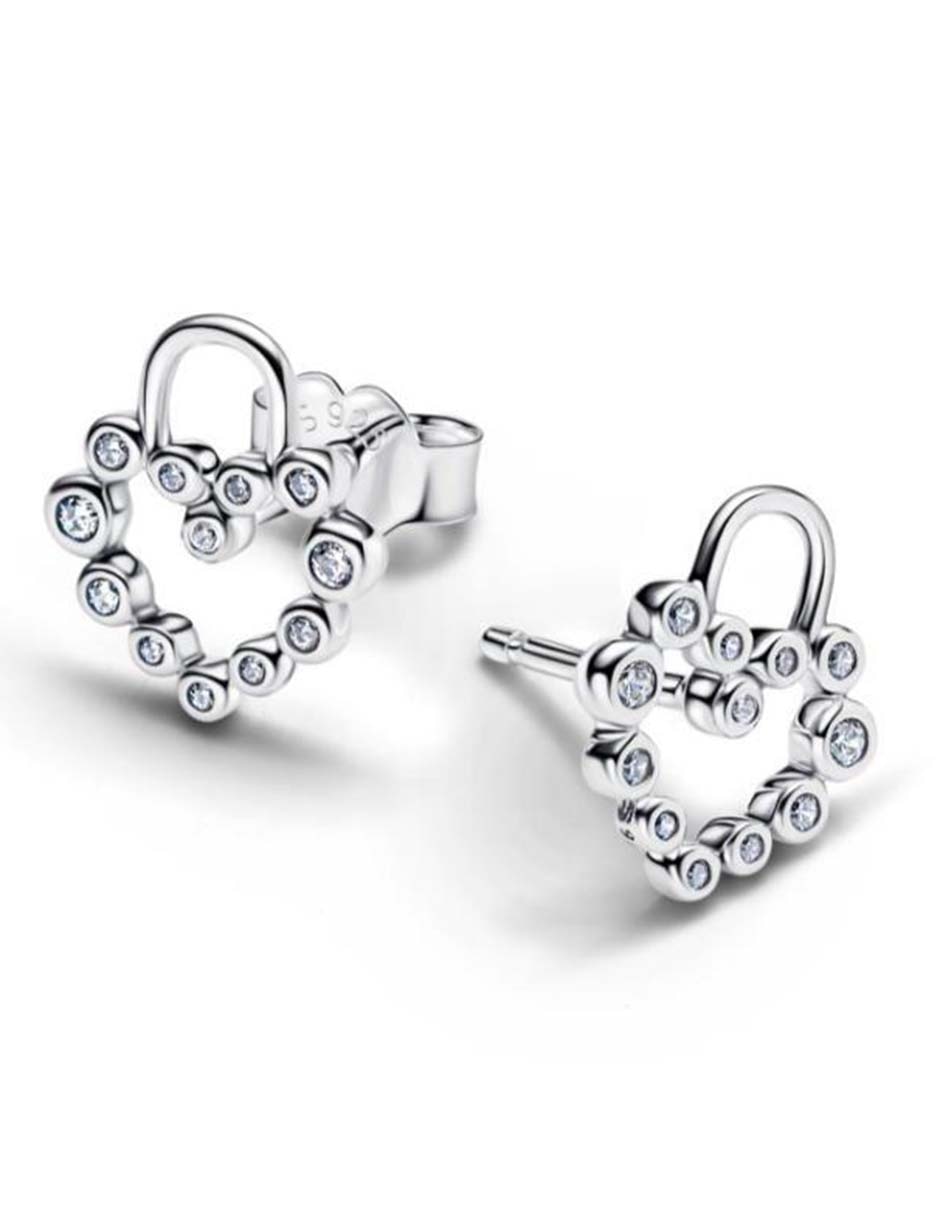 Aretes cortos de corazón Pandora Moments de plata P 925 con acabado brillante zirconia cúbica