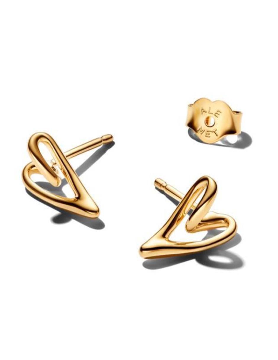 Aretes cortos de corazón Pandora Esence de plata P 925 con acabado baño de oro