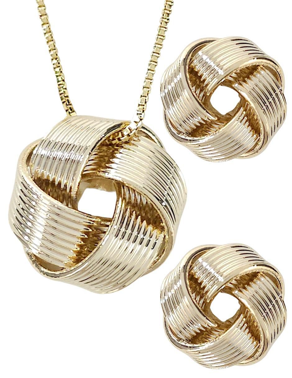 Aretes y collar de nudo de oro laminado 18 k