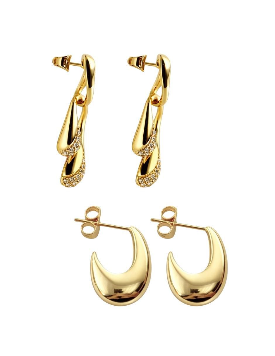 Set de aretes de gota Mancini 14 K con acabado chapa de oro zirconia