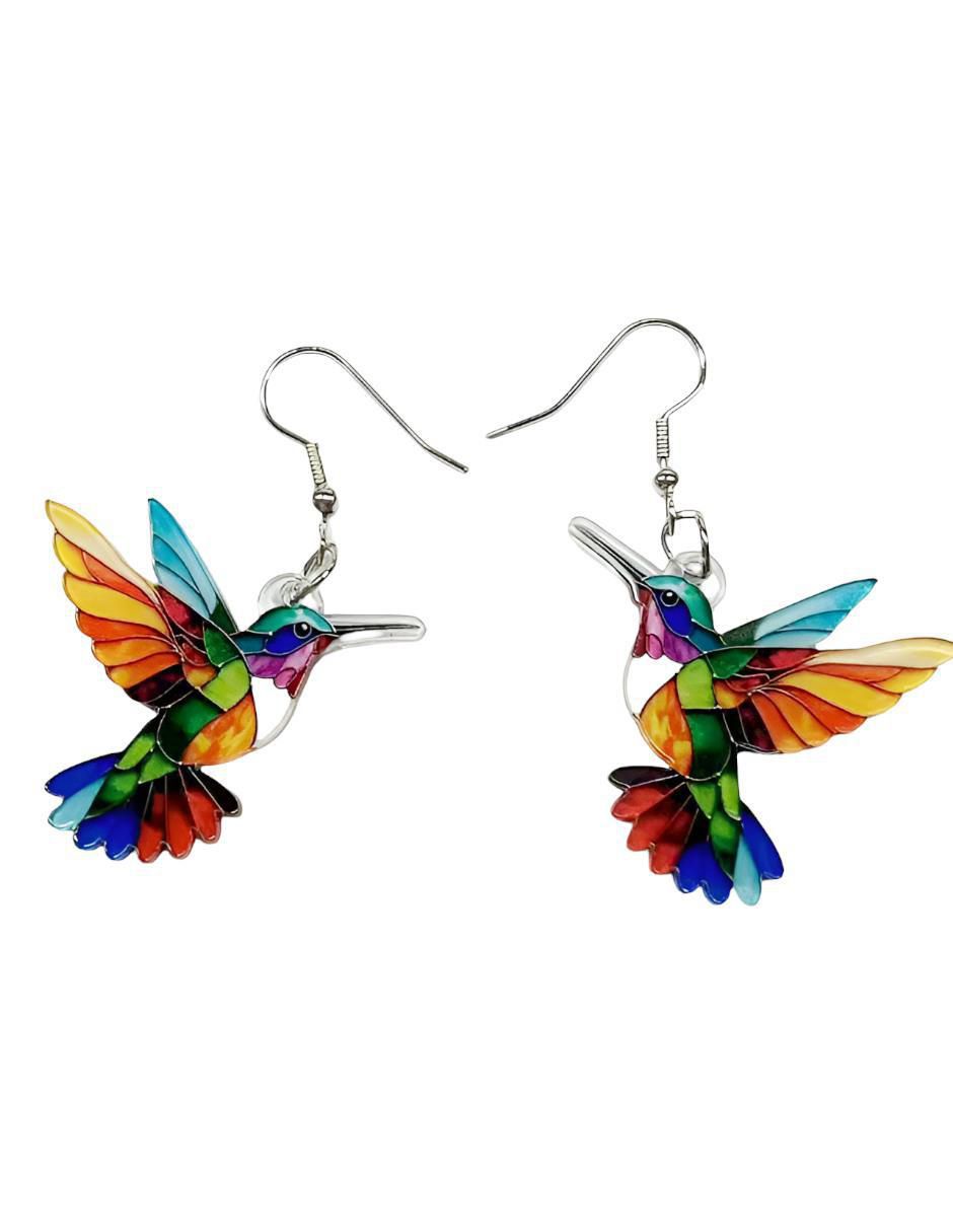 Aretes de colibrí con acabado brillante