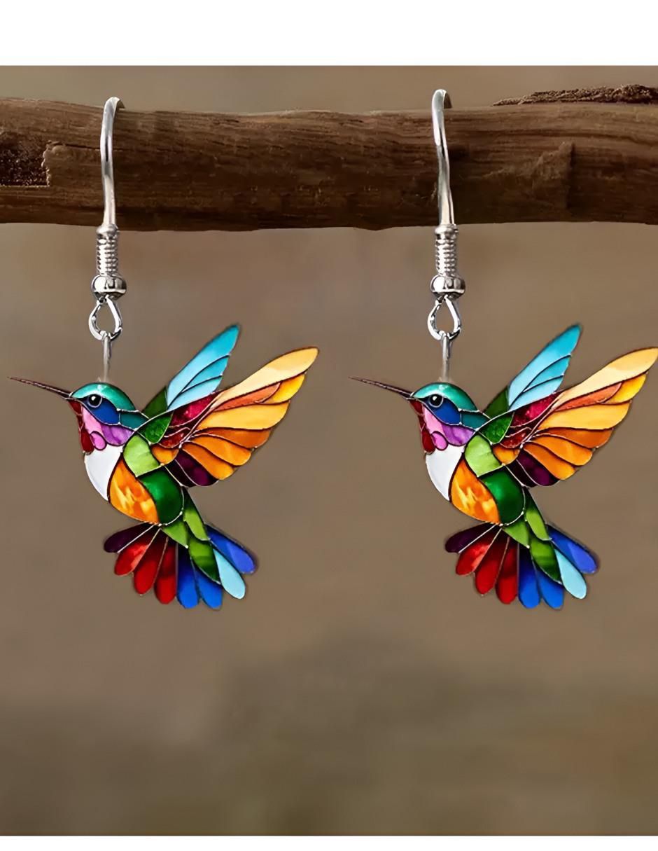 Aretes de colibrí con acabado brillante 3