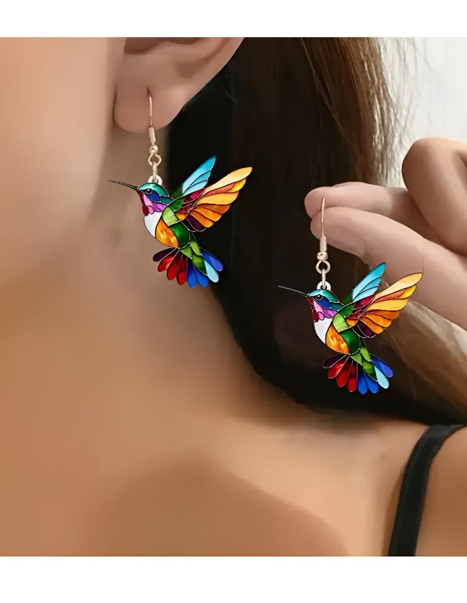 Aretes de colibrí con acabado brillante 4