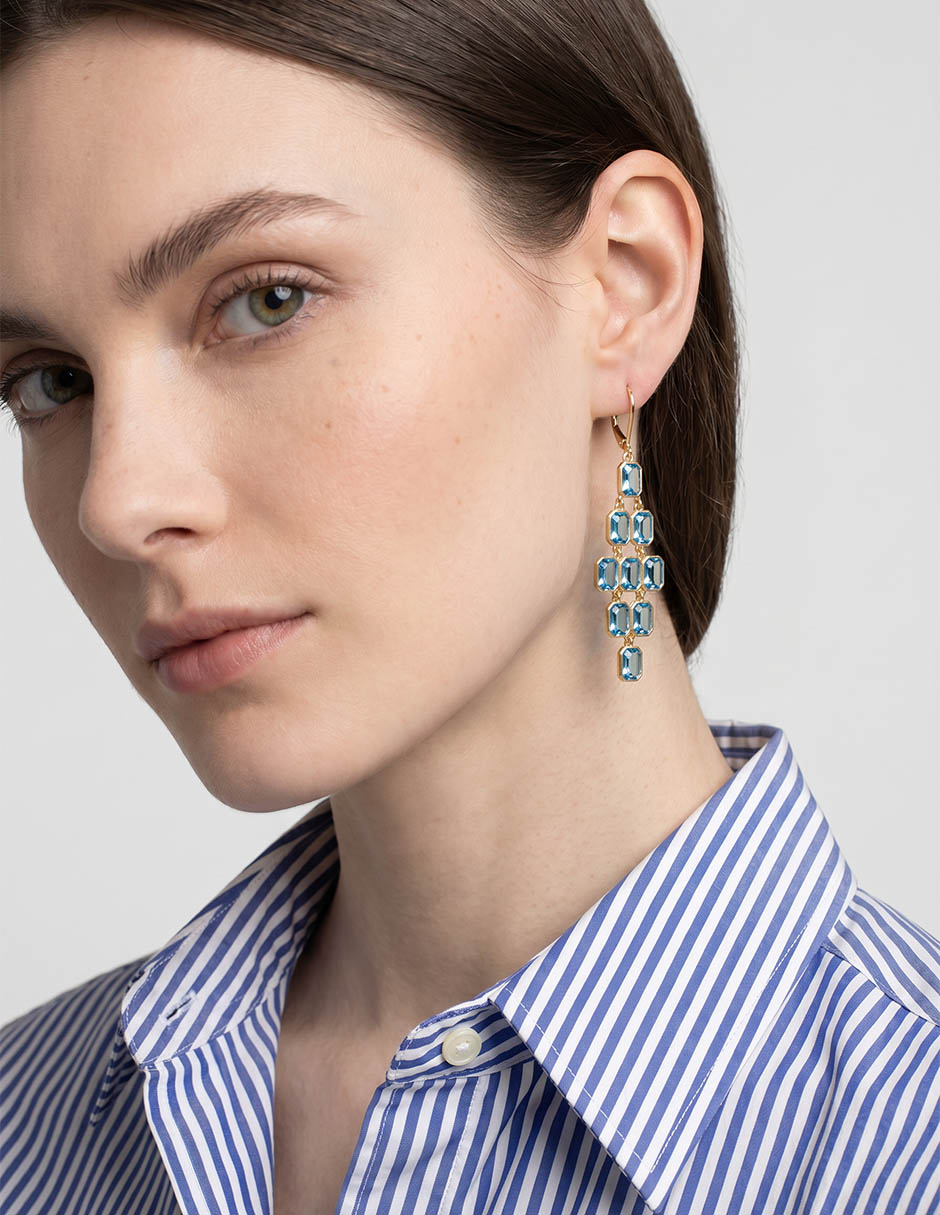Aretes largos octagonales posey con acabado brillante cristal 4