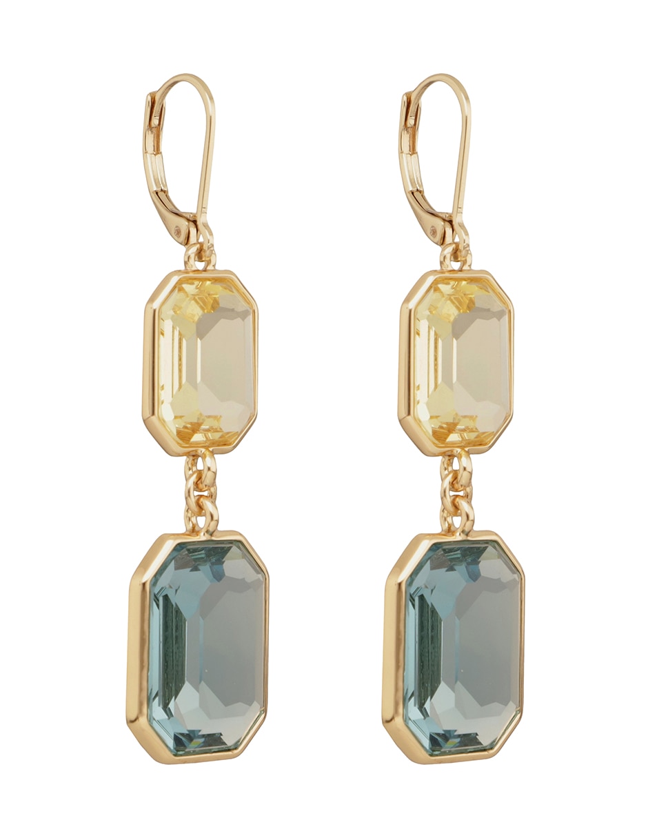 Aretes largos octagonales con acabado brillante cristal 2
