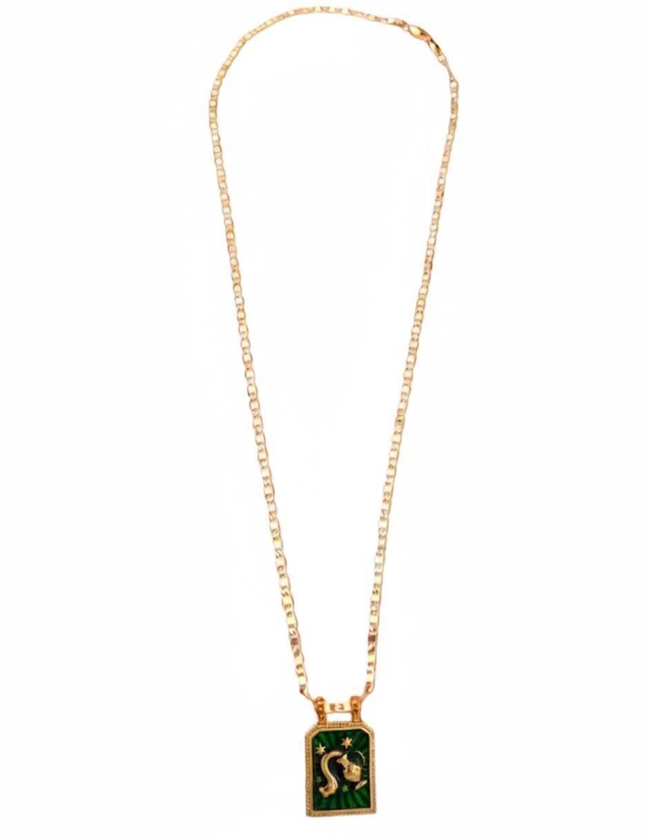 Collar con dije de signo zodiacal de oro laminado 10 K