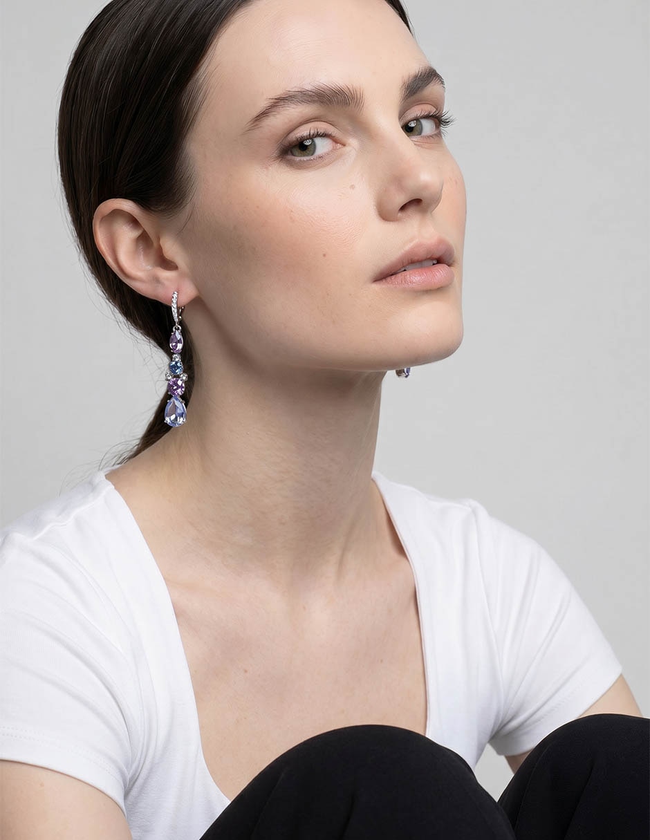Aretes Largos Con Acabado Brillante Cristal 4