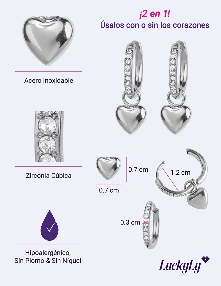 Arracadas de corazón Zaya con acabaño baño de oro 14 K 6