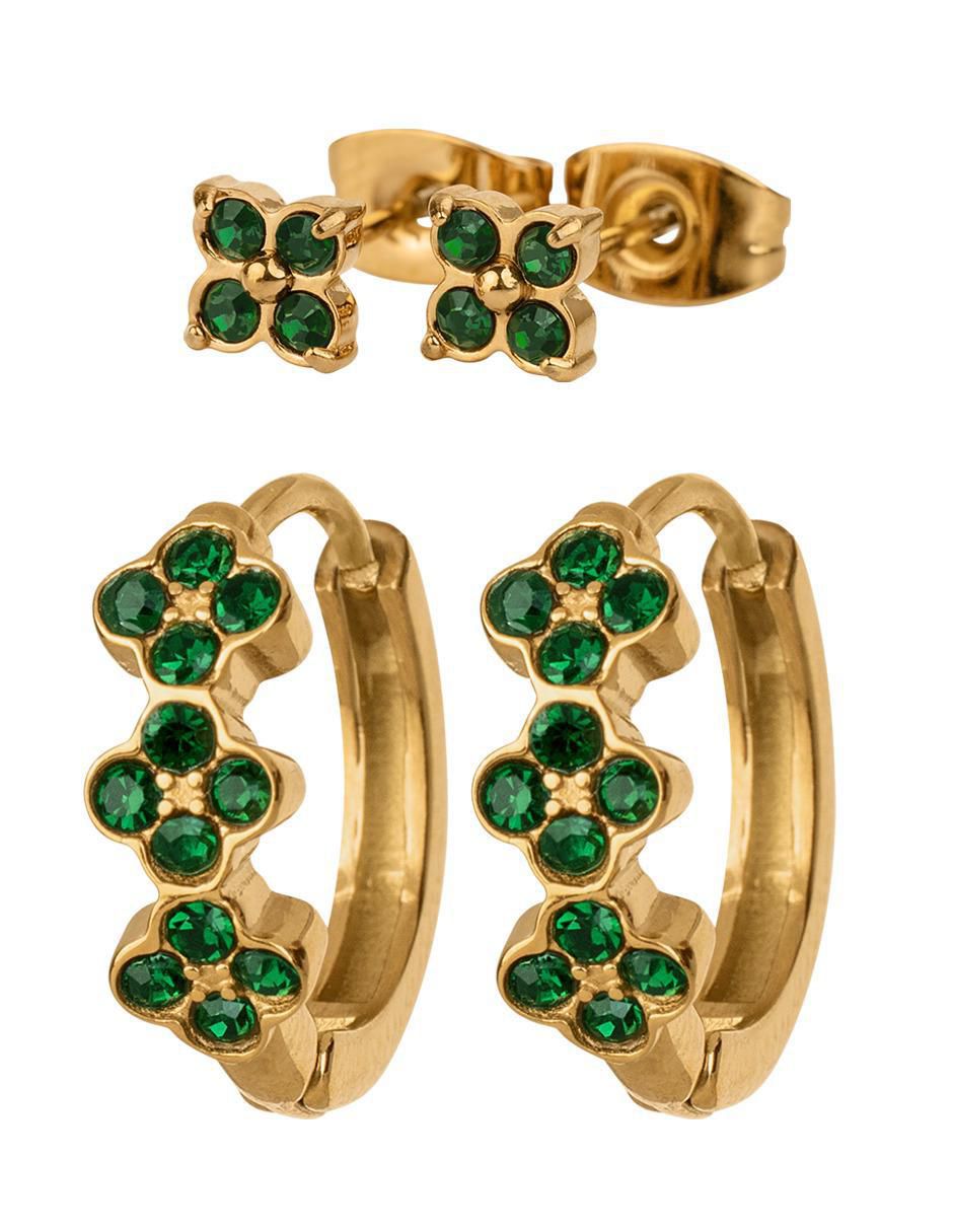 Set de aretes de flor Yani Y Ziva con acabado baño de oro 14 K 1