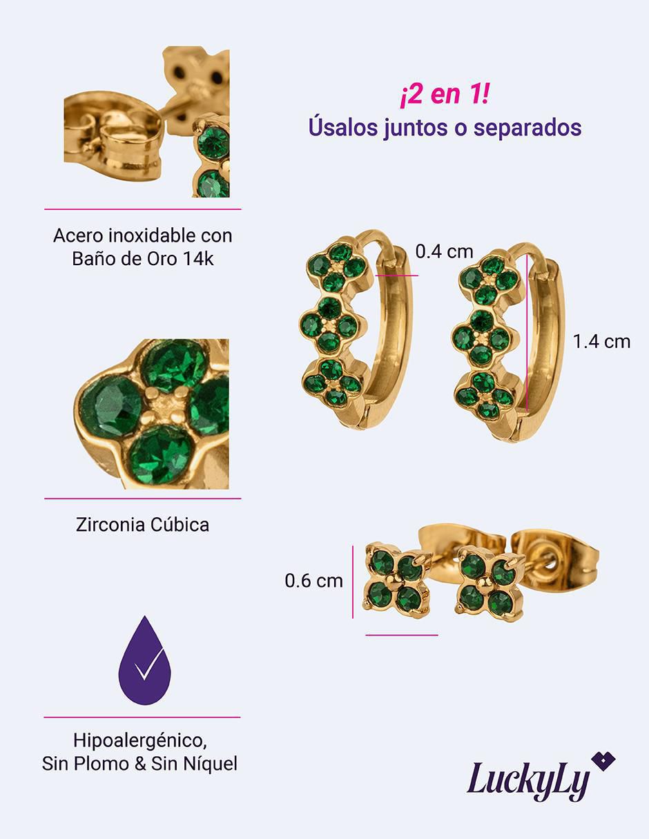 Set de aretes de flor Yani Y Ziva con acabado baño de oro 14 K 6