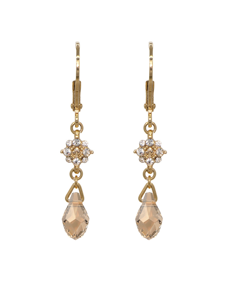 Aretes largos de gota Carré Briolettes con acabado pavé cristal