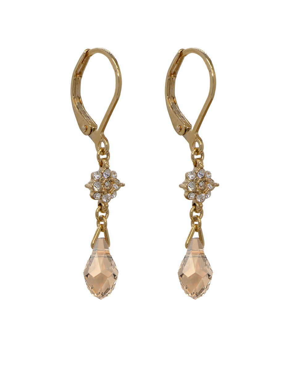 Aretes largos de gota Carré Briolettes con acabado pavé cristal