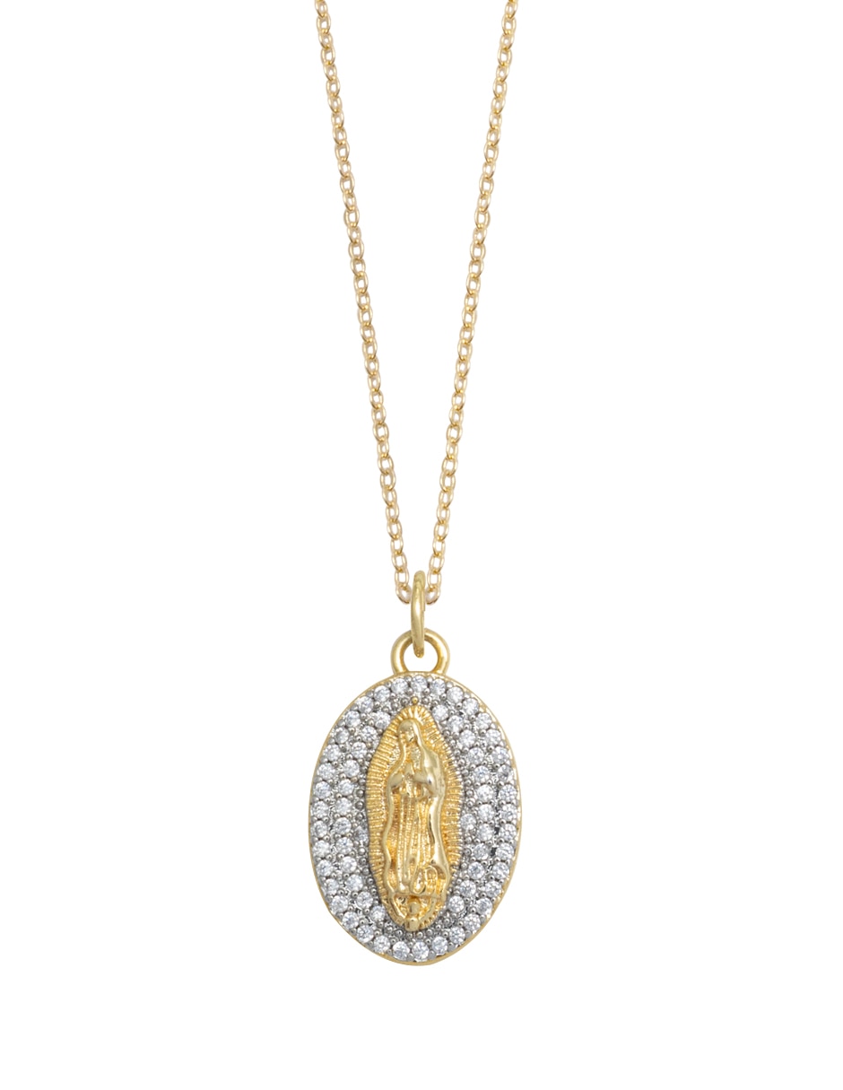 Medalla y cadena ovalada carré virgen mop de plata p 925