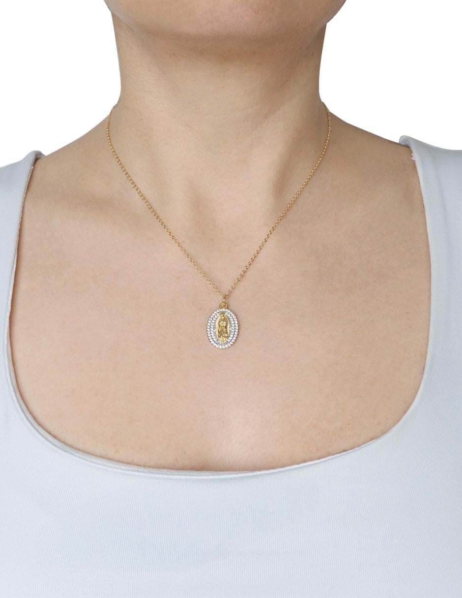 Medalla y cadena ovalada carré virgen mop de plata p 925