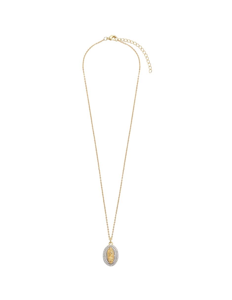Medalla y cadena ovalada virgen mop de plata p 925
