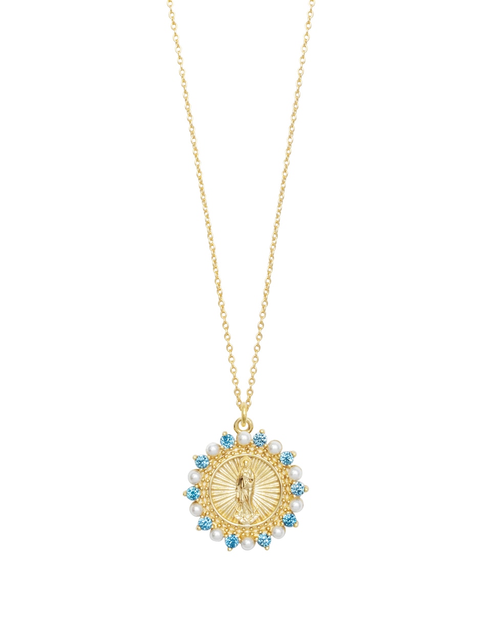 Medalla y cadena carré virgen mop color de plata p 925